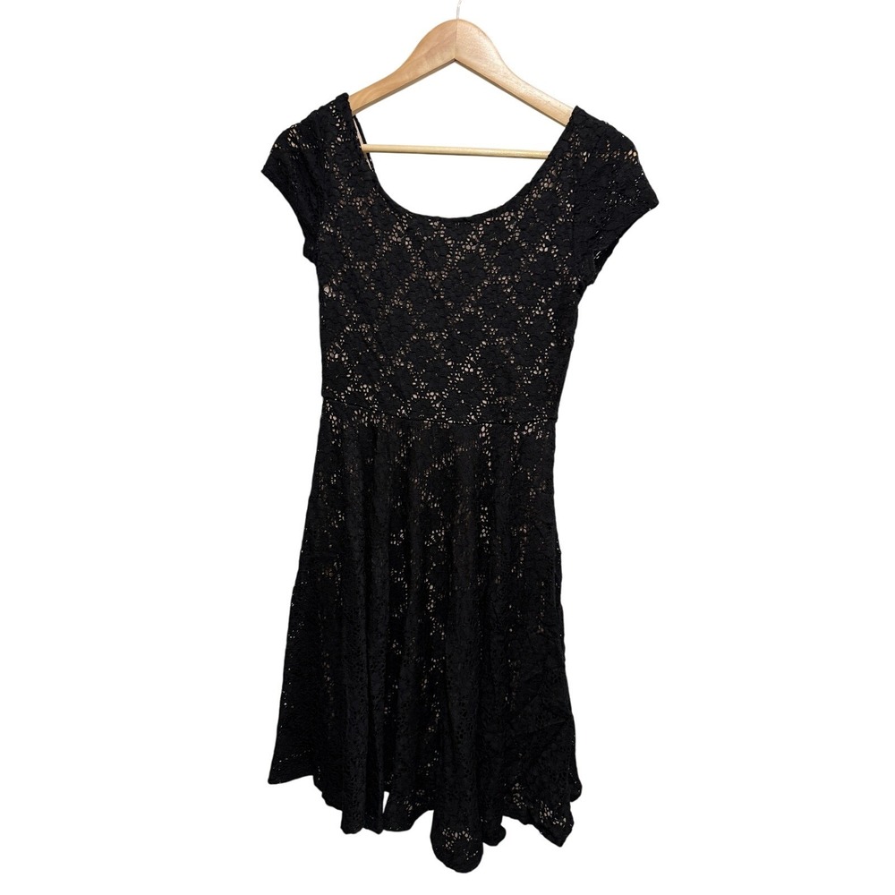 Soprano Black Floral Lace Fit Flare Dress Women S Mini Cap Sleeve Party Cocktail